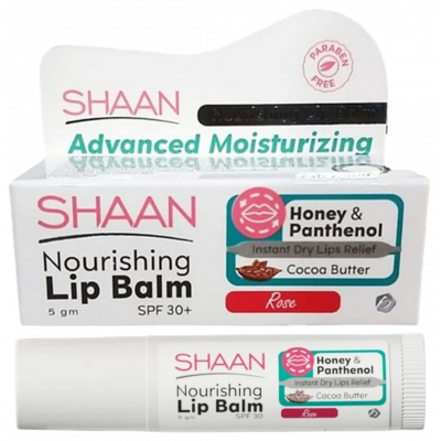 SHAAN ADVANCED MOISTURIZING NOURISHING LIP BALM (SPF 30+) WITH COCOA BUTTER — ROSE 5 GM